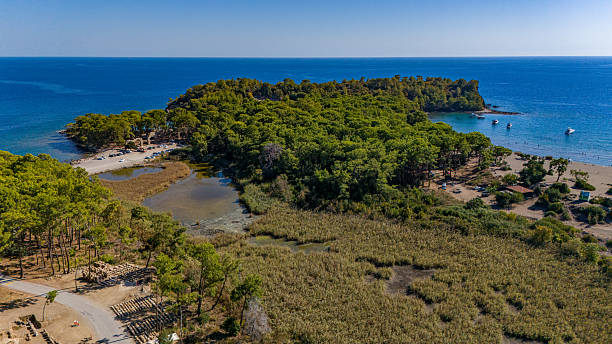Phaselis Ancient City Bay and Marsh - Aerial with Drone