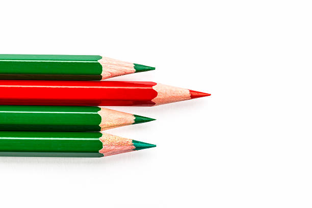 Green wooden pencils on white background. School supplies. Back to school