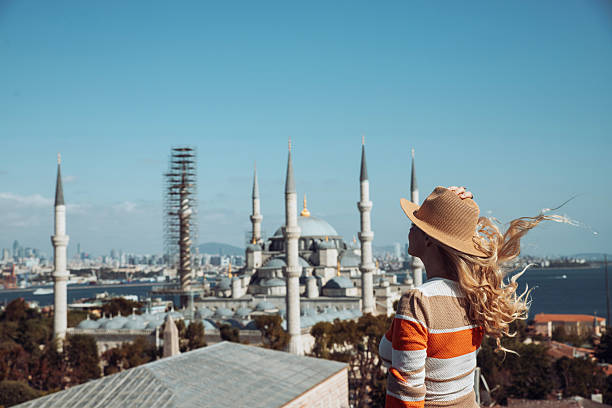 istock Female tourist on a Istanbul viewpoint 2242013375