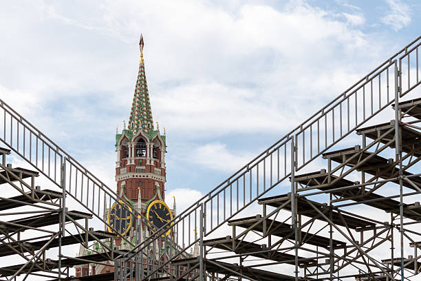 istock Views of the Kremlin tower framed by scaffolding during an event setup 2242014970