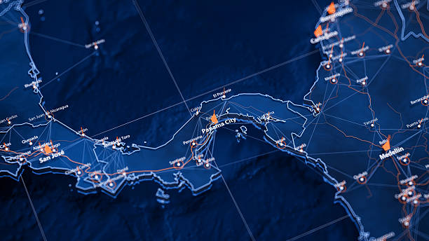 istock Panama City map big data visualization. Futuristic map infographic of city in Panama. Visual map data complexity in modern blue and orange colors 2242017307