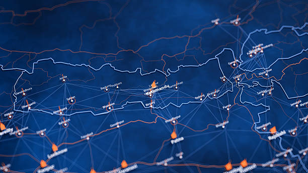 istock Kathmandu map big data visualization. Futuristic map infographic of city in Nepal. Visual map data complexity in modern blue and orange colors 2242017545