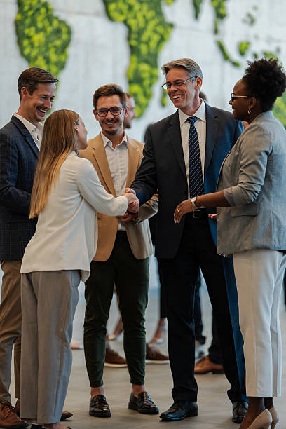 Diverse business professionals having a global networking meeting