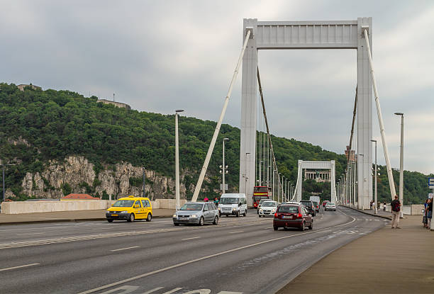 Budapest, Hungary - August 30, 2014: Elisabeth Bridge Daytime Traffic View with Gellert Hill