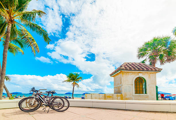 Bicycles parked on Fort Lauderdale seafront. Florida, USA