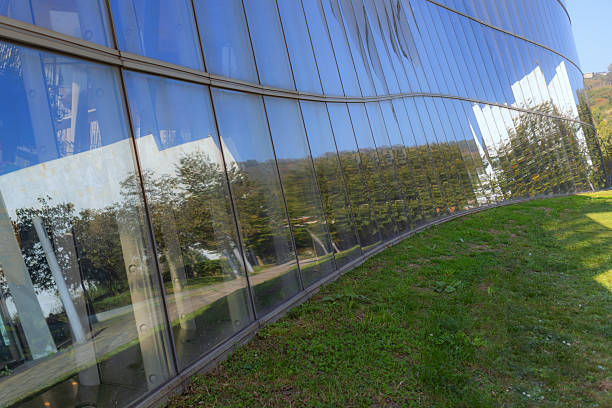 Glass wall of building with reflection