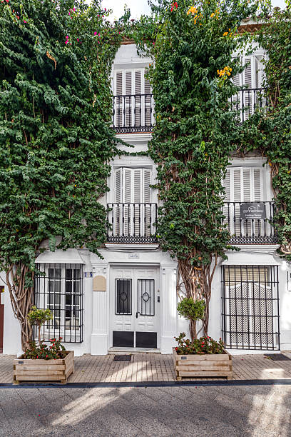 Marbella, Andalusia, Spain - September 22, 2025: Beautiful facade of a house in Marbella