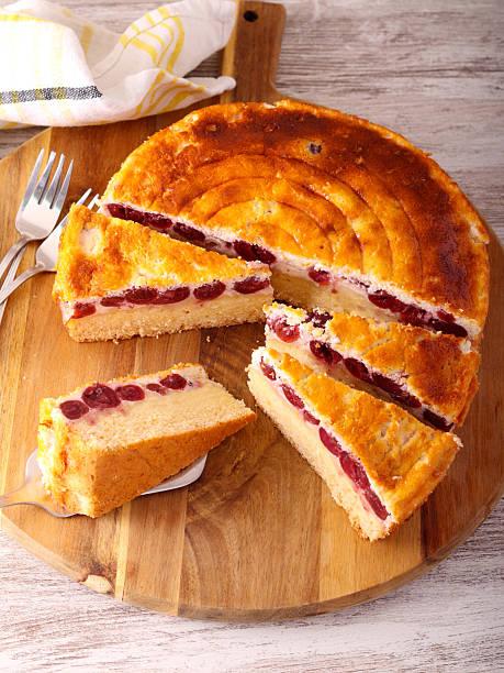 Cherry and cheese cake, sliced