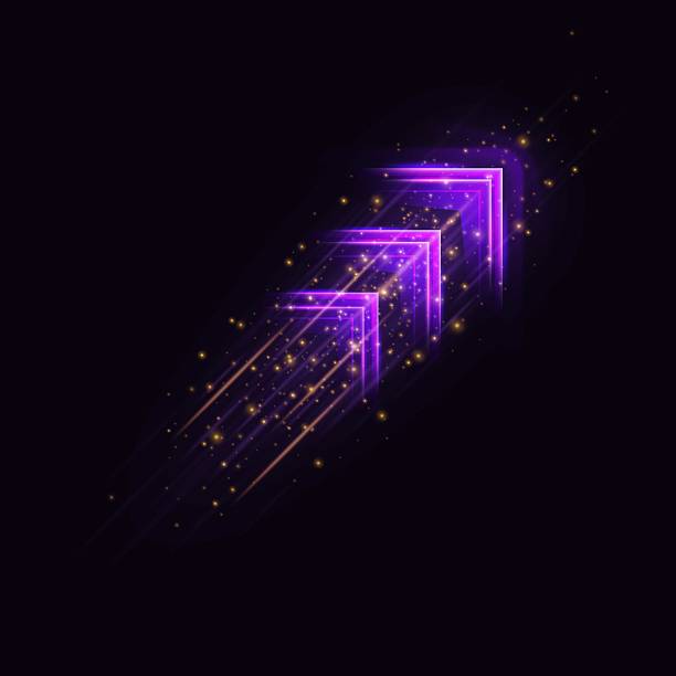 istock Purple speed arrow with flow lines and glowing particles, direction up right. 2242041115