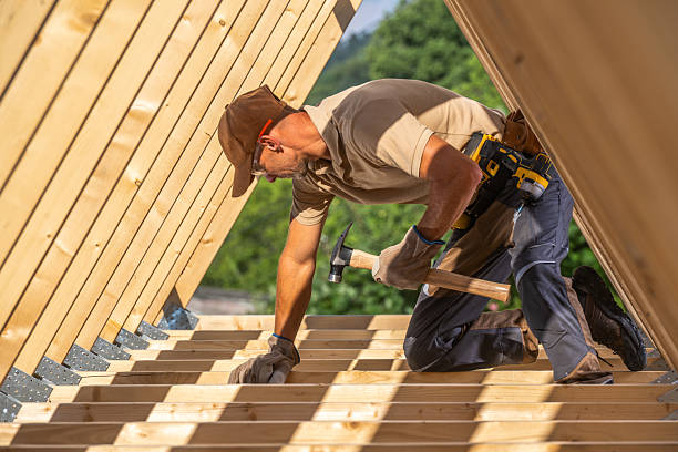 istock Carpentry Work on a New Roof Frame at a Construction Site 2242058959
