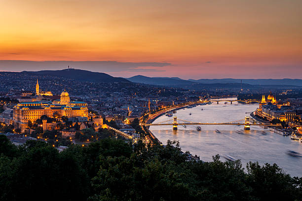 Long exposure photograph of Budapest during the sunset