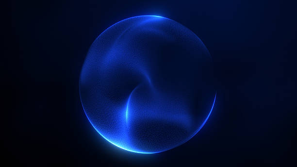istock Navy blue shimmering energy sphere composed of glowing liquid particles and magic plasma on a dark background. Luxurious sci-fi futuristic orb, perfect for digital art, tech visuals, business designs, 2242079876