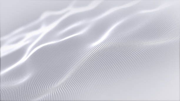 istock White particle wave on a cyber technology background. Abstract digital mesh with glowing dots forming luxurious wave patterns in bright white and grey tones. Perfect for futuristic tech visuals, digit 2242079889