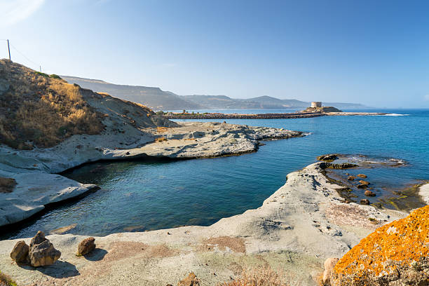 istock Cane Malu rock formations and Bosa marina tower in Sardinia 2242081861