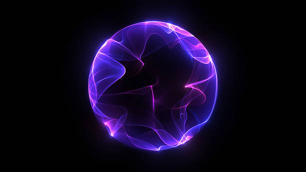 istock Futuristic energy sphere on black background representing AI and future technologies . 3D design element. Purple laser sphere. Glowing ball of pink and blue particles. Magenta purple orb 2242083120