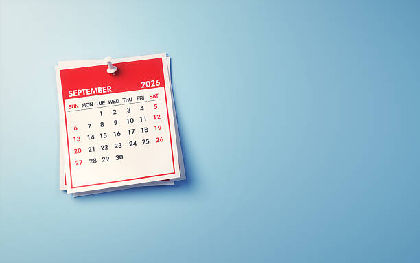 istock September 2026 Calendar on Light Blue Background, White pushpin 2242086851