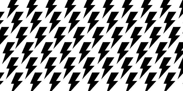 Repeated zigzag shapes pattern. Black thunderbolt signs isolated on white background. Flash lights or electricity, energy or danger, power or blitz cartoon symbols. Vector graphic illustration.