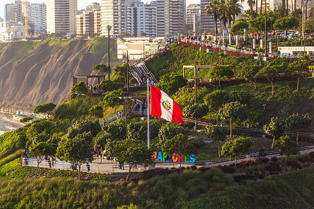 Peruvian Flag at Bicentennial Park - Miraflores District, Lima, Peru