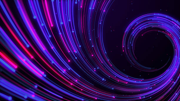 istock Futuristic neon wave lines in glowing pink and blue curves on dark background. Great for tech, digital, or sci-fi themed visuals. 3d Rendering 2242097700
