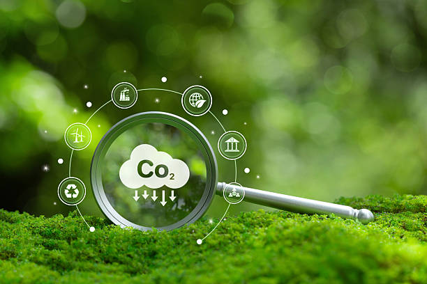 istock Magnifying glass focusing on CO2 icon with green environment background symbolizes carbon footprint analysis, emission reduction, sustainability, ESG data, and eco-friendly business solutions. 2242105362