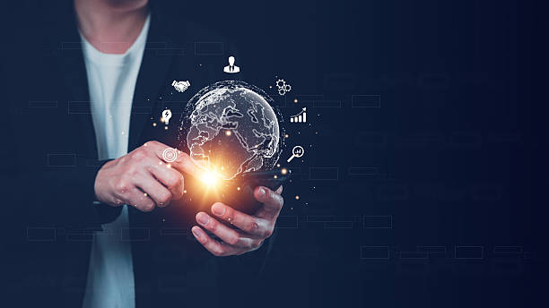 istock Businessman use application technology on mobile smart phone to connect internet around the world 2242110717