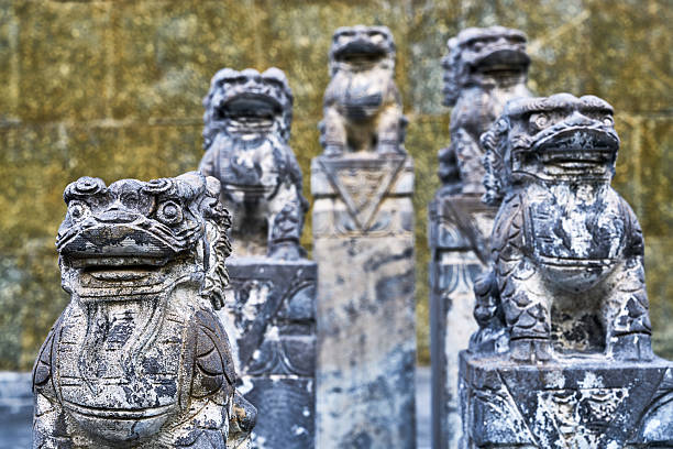 Traditional Chinese carved stone lions.
