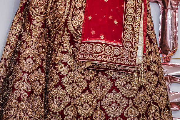 istock Indian bride’s traditional wedding outfit textile fabric and pattern close up 2242117578