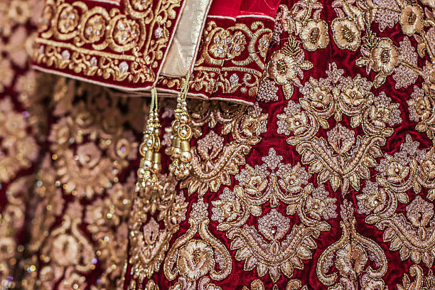 istock Indian bride’s traditional wedding outfit textile fabric and pattern close up 2242117579