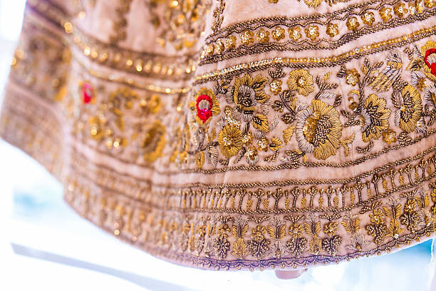 istock Indian bride’s traditional wedding outfit textile fabric and pattern close up 2242117632