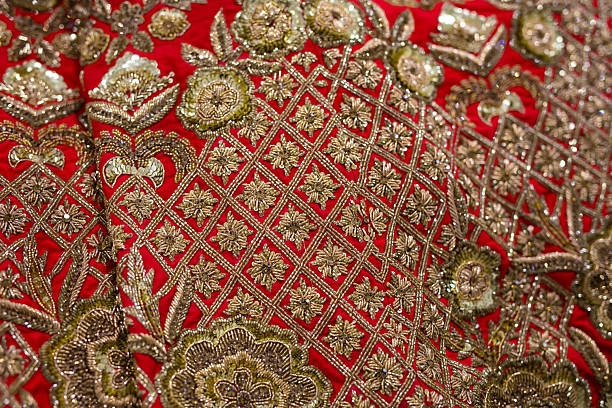 istock Indian bride’s traditional wedding outfit textile fabric and pattern close up 2242117821