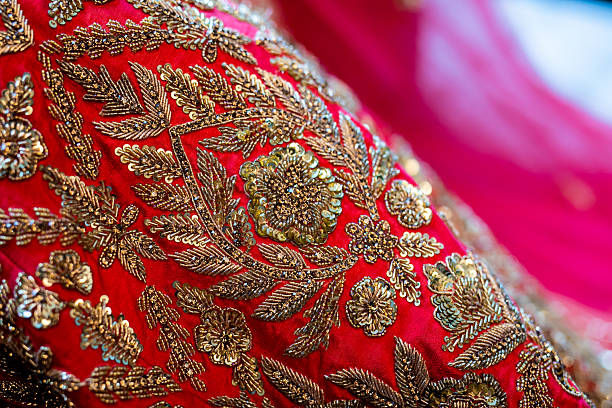 istock Indian bride’s traditional wedding outfit textile fabric and pattern close up 2242118336