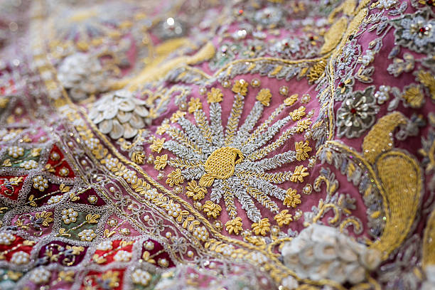 istock Indian bride’s traditional wedding outfit textile fabric and pattern close up 2242118338