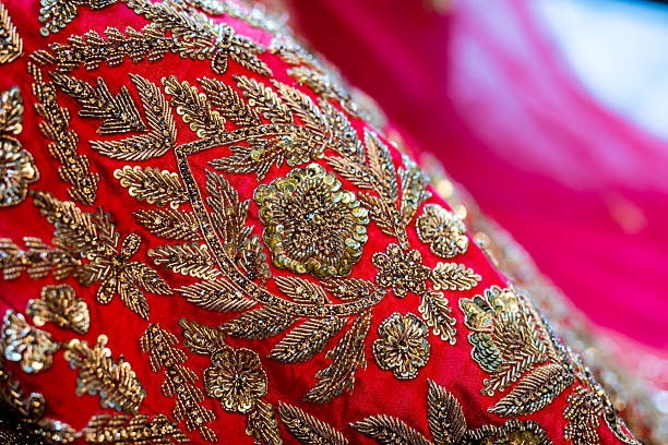 istock Indian bride’s traditional wedding outfit textile fabric and pattern close up 2242118406