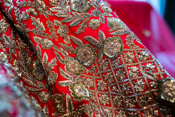 istock Indian bride’s traditional wedding outfit textile fabric and pattern close up 2242118438