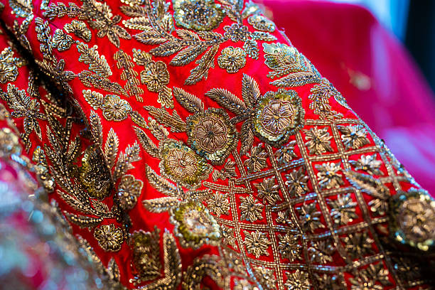 istock Indian bride’s traditional wedding outfit textile fabric and pattern close up 2242118439