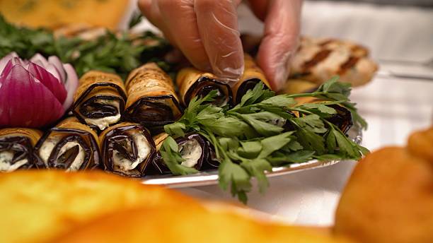 istock Georgian cuisine. Eggplant rolls. Eggplant rolls with walnut and garlic. 2242120082