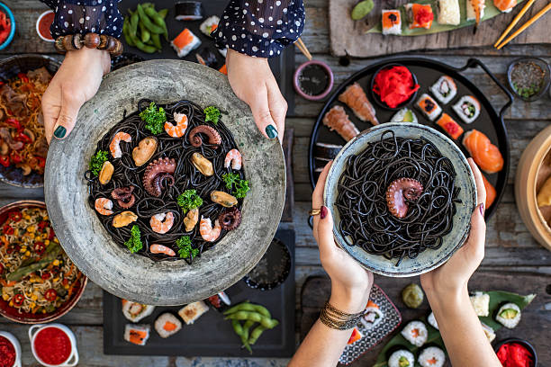 istock Black seafood pasta with octopus, shrimp and mussels. 2242126317