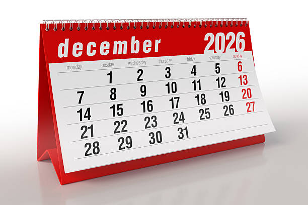 istock Red Desktop Calendar Showing December 2026 Month 2242126983