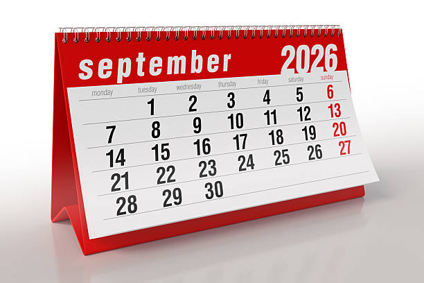 istock Red Desktop Calendar Showing September 2026 Month 2242126987