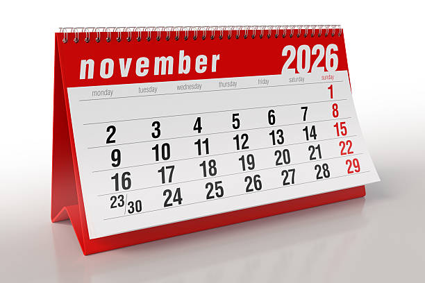 istock Red Desktop Calendar Showing November 2026 Month 2242126990