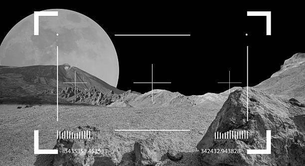 istock Cosmic black sky and empty desert of asteroid. Cosmos discover expedition. 2242145126