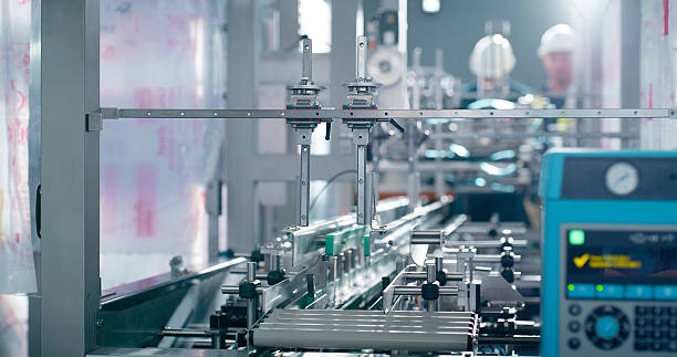 istock Printing, machine and people in warehouse, production or distribution process with equipment or tech. Magazine, project and colleagues with printer for publishing, media and operation of systems 2242145357
