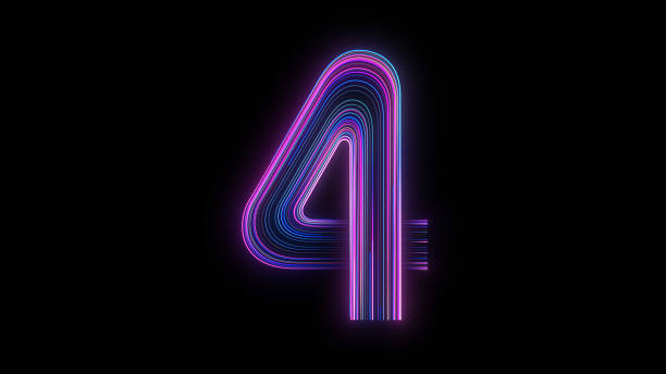 Colorful number fours on blue background. Horizontal composition.