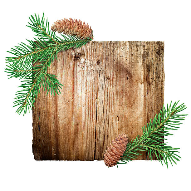 istock A rustic wooden board with fir branches and pine cones. 2242153122