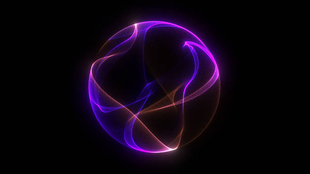 istock Shiny energy plasma particles orb on dark minimalitic business background. Gradient neon flowing magic sphere with purple and blue shiny waveforms. 4k 60fps looped graphic. 2242153406