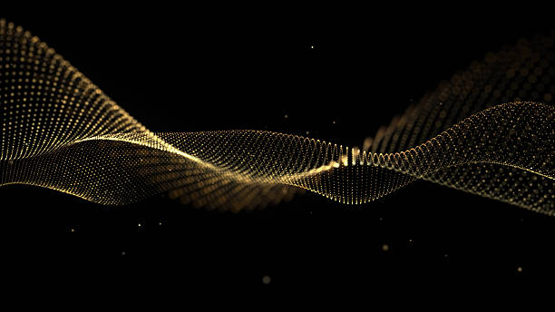 istock Golden abstract waves with elegant glowing particle flow on a dark backdrop. Mesmerizing swirling gold light and luxury wavy design. Perfect for digital art, luxury visuals, technology backgrounds, sc 2242153479
