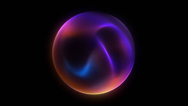 Abstract glowing sphere with neon light waves on black background. Futuristic energy flow, vibrant colors, tech and science style. Perfect for digital art, modern technology, high-resolution illustrat