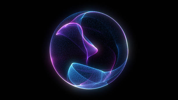 istock Smooth movements of light pink and blue glowing waves form a circular sphere. Neon particles rotate in a magical spherical vortex. Astral energetic orb in delicate light colors, futuristic mystical or 2242153794
