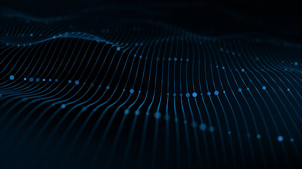 istock Stylish blue tech background with scientific wavy patterns, futuristic high-tech space filled with glowing big data particles and smooth flowing lines, clean modern design perfect for technology prese 2242154006