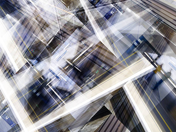 A visually striking abstract composition capturing the energy and complexity of modern urban transport systems. This futuristic image blends motion blur, geometric lines, and layered architectural forms to evoke speed, connectivity, and technological progress. Ideal for projects related to smart cities, infrastructure innovation, transportation networks, digital transformation, or modern urban life.